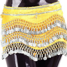 Belly批發3層天鵝絨臀圍巾 BDSP-1001, 黃色+銀色