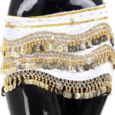 Belly批發3層天鵝絨臀圍巾 BDSP-1001, 白色+金色