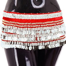 Belly批發網一字型臀圍巾 BDSP-601, 紅+銀