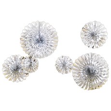 派對裝飾紙扇 6入+掛勾 10入, 銀, 1套