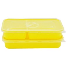 도나앤데코 로라 라운드 도시락 옐로 사각 1칸 700ml x 10p + 사각 2칸 650ml x 10p, 1세트