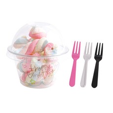 봄91 D-7 210ml 돔형 디저트컵 50p + 투명생일구름 스티커 50p + TY 세발 미니포크 랜덤 발송 50p, 1세트
