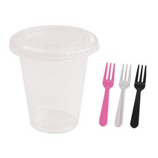 봄91 F-11 330ml 평면형 투명 디저트컵 50p +TY 세발 미니포크 50p 랜덤 발송, 1세트