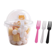 봄91 D-9 270ml 돔형 디저트컵 50p + 토끼곰롤리팝 스티커 랜덤 발송 50p + TY 세발 미니포크 랜덤 발송 50p, 1세트