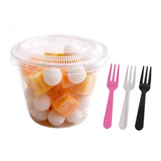 봄91 F-9 270ml 평면형 투명 디저트컵 50p +TY 세발 미니포크 50p 랜덤 발송, 1세트