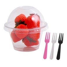 봄91 D-7 210ml 돔형 투명 디저트컵 50p +TY 세발 미니포크 50p 랜덤 발송, 1세트