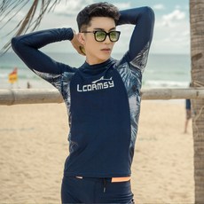 NAYA STYLE 男款防曬泳衣+短褲+緊身褲 海軍藍