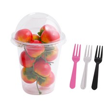 봄91 D-11 330ml 돔형 투명 디저트컵 50p +TY 세발 미니포크 50p 랜덤 발송, 1세트