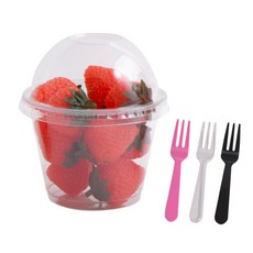 봄91 D-9 270ml 돔형 투명 디저트컵 50p +TY 세발 미니포크 50p 랜덤 발송, 1세트