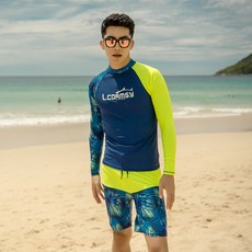 NAYA STYLE LCDRMSY男款花紋插肩防曬長袖泳衣+花紋短褲套裝