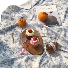 法式單面防水野餐墊, 藍色