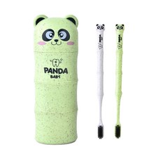 I Love Home 竹製熊貓牙刷收納盒組 綠色, 1套