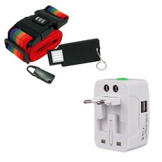 이노타임 칼마 여행가방 벨트락 잠금장치 + 여행용 만능 멀티 충전 USB 2포트 장착 어댑터, 1세트