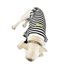 Daengdaengi Shop 寵物用情侶條紋香蕉 T恤, 黑色的