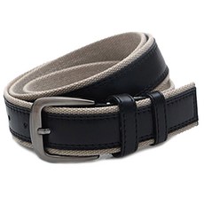 NICOLE LENIC 運動時尚棉質 PU 中性高爾夫腰帶 210, 黑色米色