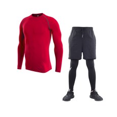 NAYA STYLE 男士體操服長袖 T 恤 + 短褲緊身褲 2件套 M2SET-159-5