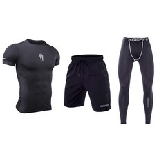 Nayastyle 男性健身服 短袖T恤 + 短褲 + 緊身褲套組 M3SET-42