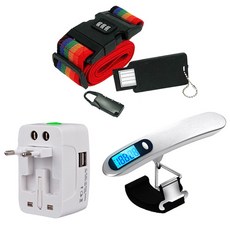 이노타임 칼마 3종세트 가방 벨트락 잠금장치 + 만능 멀티 충전 USB 2포트 어댑터 + 디지털 휴대용 손 저울, 1세트