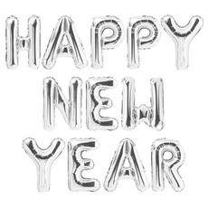文字造型銀箔氣球組 新年快樂款, 銀, 3套