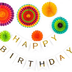 生日派對花環錦旗 白色+夢幻派對裝飾扇 彩虹圖案 6入+掛勾 10入, 隨機發貨（繩、銼、針、夾）