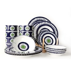 costaverde 雛菊圖案4人家用餐具 19件組, 米飯 4p + 湯 4p + 冷 4p + 盤子 17cm 2p + 24cm 2p + 29cm + 蘸醬 25cm 2p, 藍色