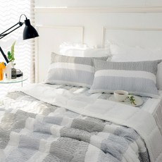 SCOHOME 印花夏季泡泡紗薄被, 海洋灰