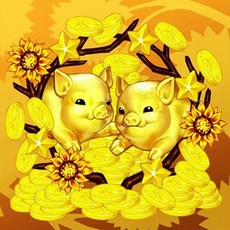 ZEZENEW 黃金福豬B 鑽石畫 B1196, 混合顏色, 1套