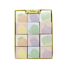 Pinkfoot 蔬菜便條紙 6種 12入, 1組, 胡蘿蔔款+茄子款+花椰菜款+洋蔥款+玉米款+仙人掌款