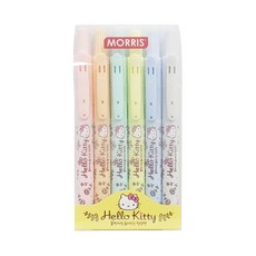 모리스 헬로키티 볼펜식 마일드 형광펜 6색 세트, 분홍, 주황, 옐로우, 민트, 블루, 그레이, 1세트