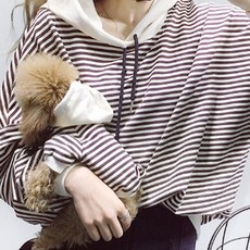 寵物情侶條紋連帽T 狗主人用, 棕色的