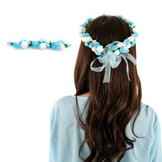 PARTYSHOW 婚禮花冠 + 手環套組, 白藍色, 1套