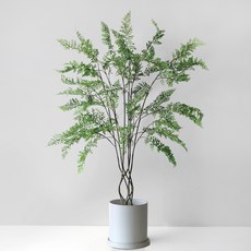 블루밍앤미 아디안텀 심플 인테리어 조화 나무 1m + 무광 인테리어 화분 대, 화이트, 1세트