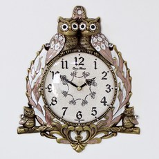 키다리시계 저소음 쌍부엉이 단면 NEW 벽시계, 골드