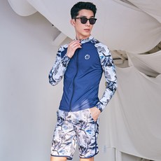 NAYA STYLE 男款拼色長袖泳衣+短褲