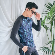 TUBE TREE 男款棕櫚葉花紋拉鍊防曬泳衣泳褲套裝