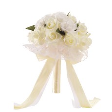 I Love Home人造花新娘婚禮蕾絲花束, 白色的