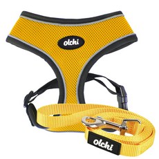 올치 야간 빛 반사 콤비 하네스 A 강아지 산책 목줄 리드 세트 L, YELLOW, 1세트