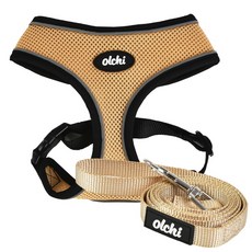 올치 야간 빛 반사 콤비 하네스 A 강아지 산책 목줄 리드 세트 S, BEIGE, 1세트