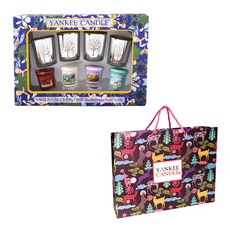 YANKee CANDLe 許願燭 4入 + 銀樹金色燭臺 4入 禮物套組 + 提袋, 黑櫻桃 + 潔淨棉 + 檸檬薰衣草 + 巴哈馬微風, 混合顏色