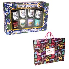 YANKee CANDLe Votive蠟燭4種 銀樹 紫色燭台4個 蠟燭禮盒組 + 提袋, 黑櫻桃, 潔淨棉, 檸檬薰衣草, 巴哈馬海風