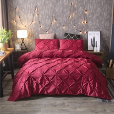 예은침장 집게주름 롬버스 이불커버 + 베개커버 2p, 실크레드