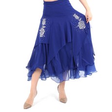 Bellydomaemall 玫瑰燙鑽疊層裙 肚皮舞服 LDS2600, 藍色