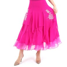 Bellydomaemall 玫瑰燙鑽疊層裙 肚皮舞服 LDS2600, 粉紅色