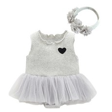 JOY MULTI 女童愛心刺繡無袖包屁連身裙+花朵頭帶