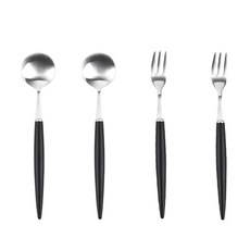 Baeksan Montblanc Eiffel 緞麵茶匙和叉子套裝 2 黑色, 1組, 茶匙2入+叉子2入