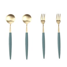 BSF Montblanc Elffel Gold系列雙人餐具組 橄欖綠, 1組, 茶匙2入+叉子2入