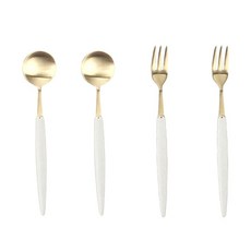 Baeksan Montblanc Eiffel Gold Teaspoon & Fork Set for 2 白色, 1套, 2p 茶匙 + 2p 茶叉