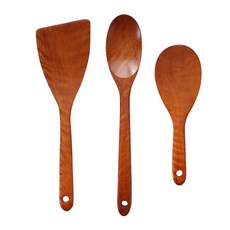 木製鍋鏟+飯勺+料理用湯匙組, 單色, 鍋鏟+飯匙+湯匙, 1組
