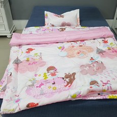 兒童冬日印花棉質枕墊被3件組, 粉色