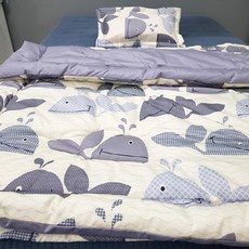兒童鯨魚印花棉質枕墊被3件組, 灰色